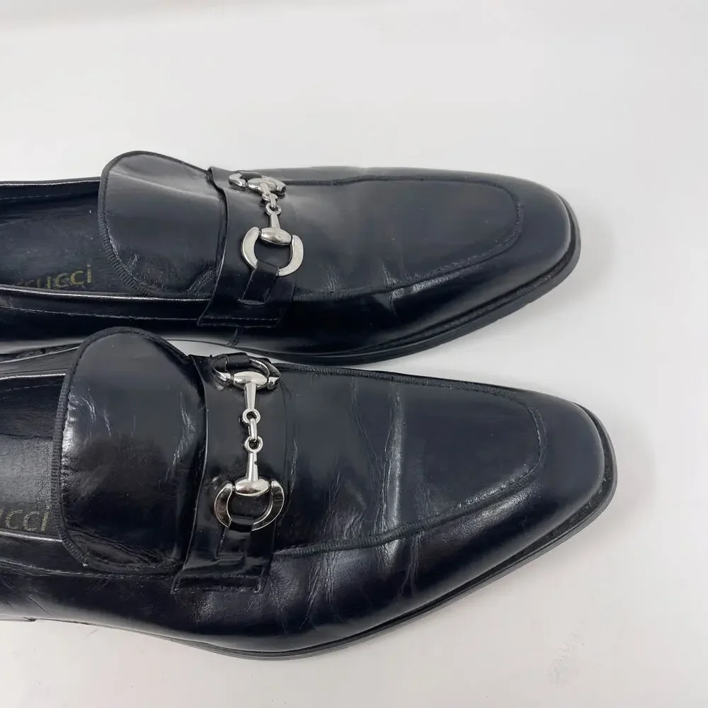 Carrucci Mens 9.5 Black Milos Signature Leather Horse Bit Buckle Loafer Shoes
